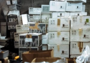 IBM boxes in a warehouse c.a. 1984
